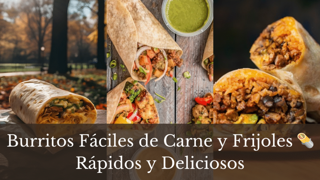 A collage of three images of delicious beef burritos