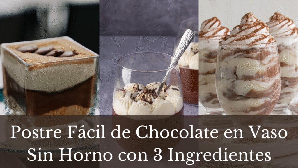 A collage of three images showcasing glasses of chocolate dessert.