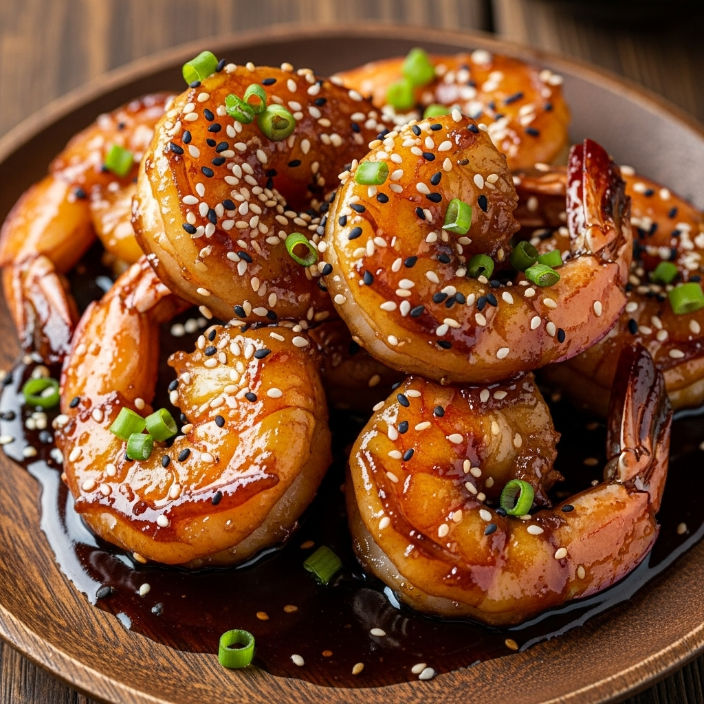 A plate of golden honey garlic shrimp well seasoned with parmesan and black pepper.